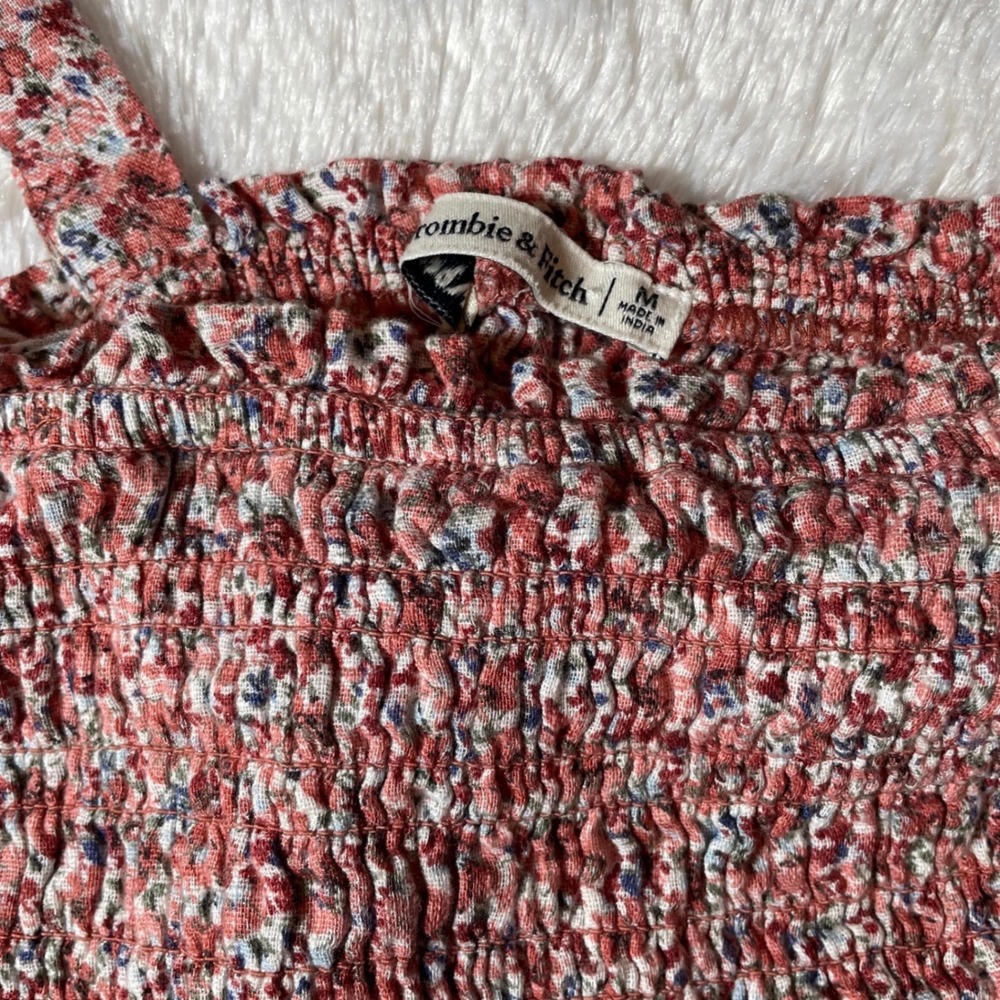 Abercrombie &‎ Fitch Smocked Floral Tie Shoulder Crop Tank Top Terracotta M Boho - Picture 4 of 7
